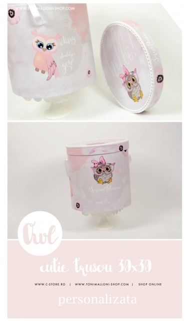 Trusou de botez brodat cu bufnite si anemone pentru fete, Bufnita Petrecareata 14
